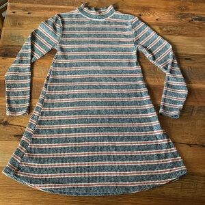 Zara Girls SZ 10 knit Dress Striped Grey & Orange